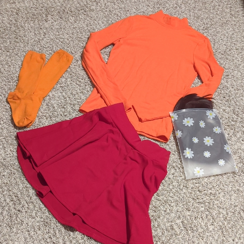 Velma Costume Scooby-Doo Cosplay Halloween Complete Costume And Wig Set